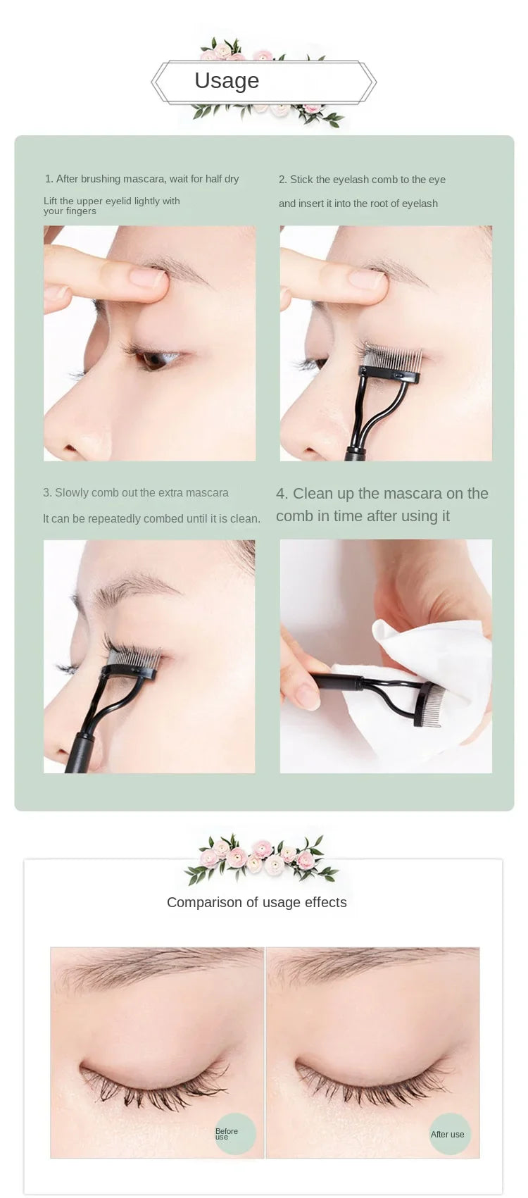 Eyelash Separator Metal Teeth Foldable Eyelash Curler Beauty Makeup Stainless Eyelash Brush Comb Mascara Curl Makeup Tool