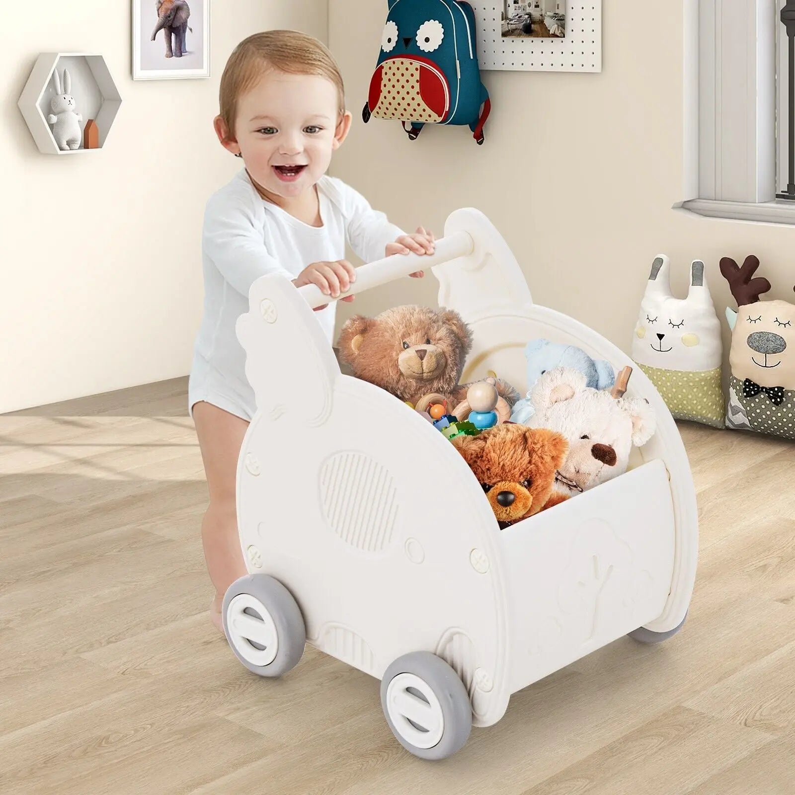 DORTALA Baby Walker Push Cart Toy 4-Wheel Toddler Toy Cart Baby Push Walker