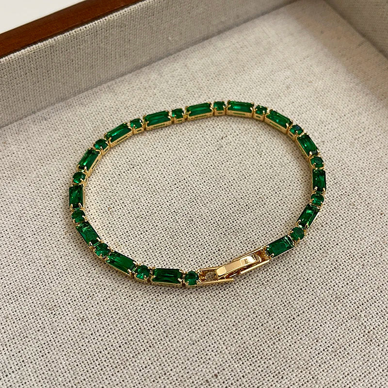 French Luxury Green Zircon Spliced Metal Copper Alloy Bracelet 2024 New Fashion Jewelry For Womens Party Charm Wrist Accessories