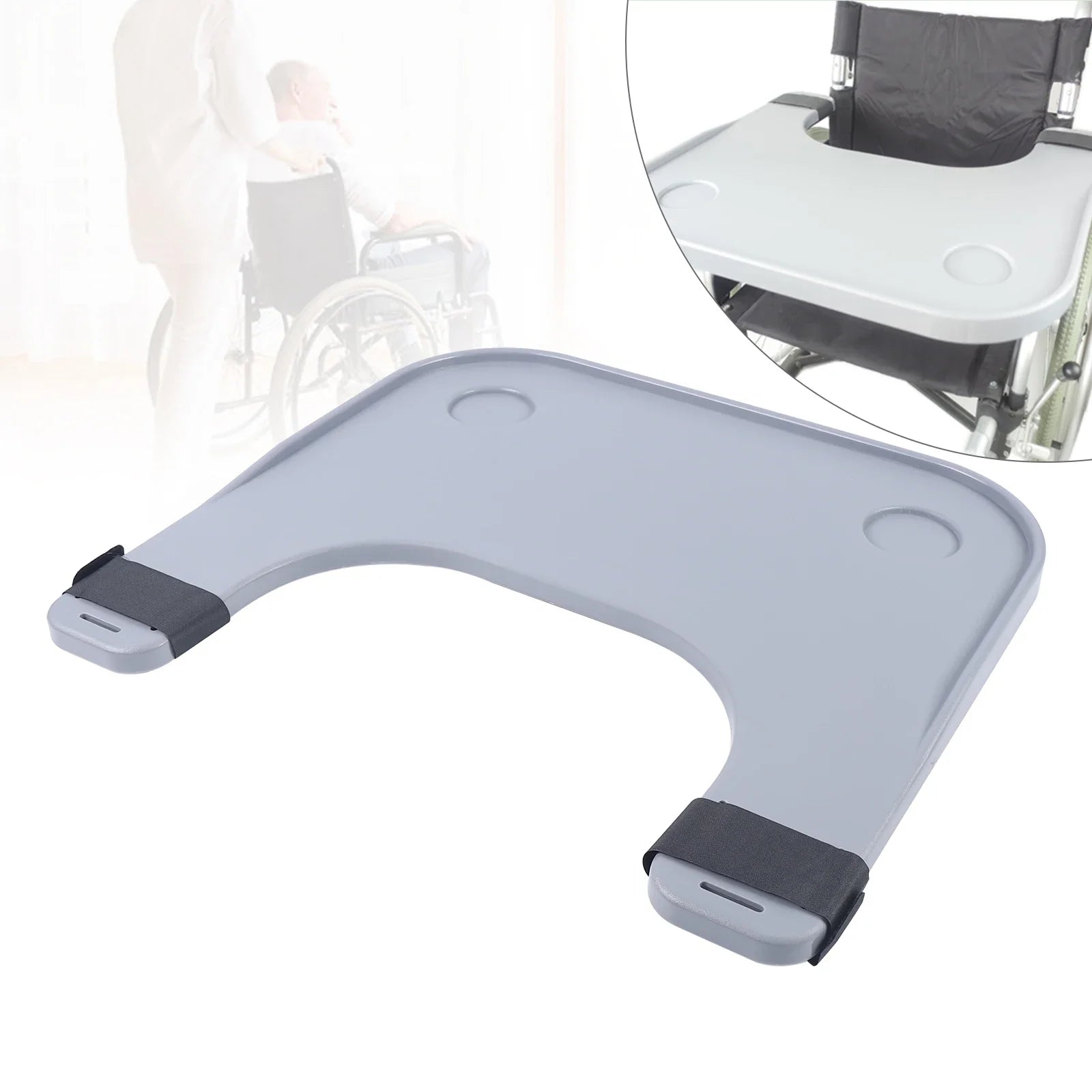 ABS Removable Wheelchair Tray Table w/2 Cup Holders Disabled Portable Lap Tray