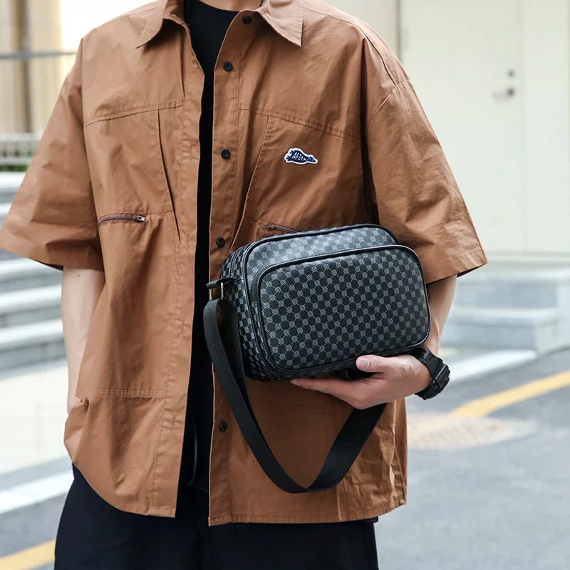 Casual Lightweight Business Shoulder Bags for Men PU Leather Messenger Bag Comfortable Wide Strap Crossbody Bags Designer Male