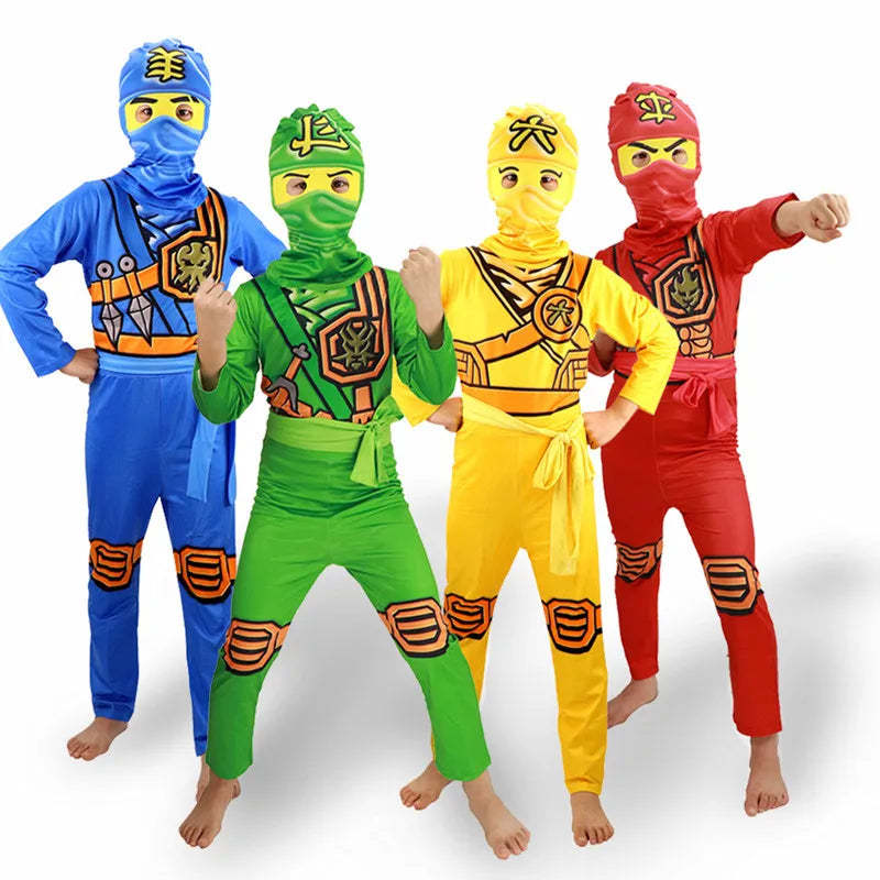 Child Ninjag Cosplay Costumes Boy Jumpsuits Suit Kids Halloween Christmas Party Clothes Ninja Superhero Streetwear Weapon Props