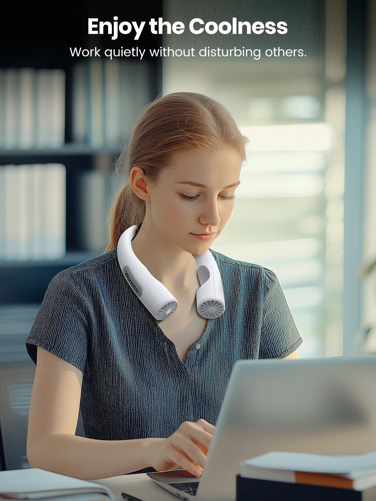 Warmco 10000mAh Portable Neck Fan 4-Speed Rechargeable Personal Fan 360° Cooling, 24H Runtime Wearable Fan for Office/Gym/Travel