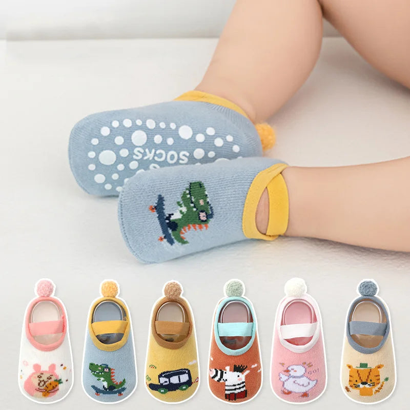 Spring Anti Slip Baby Socks Toddler Kids Floor Socks with Rubber Soles Autumn Newborn Baby Boy Girl Cartoon Cute Ball Warm Socks