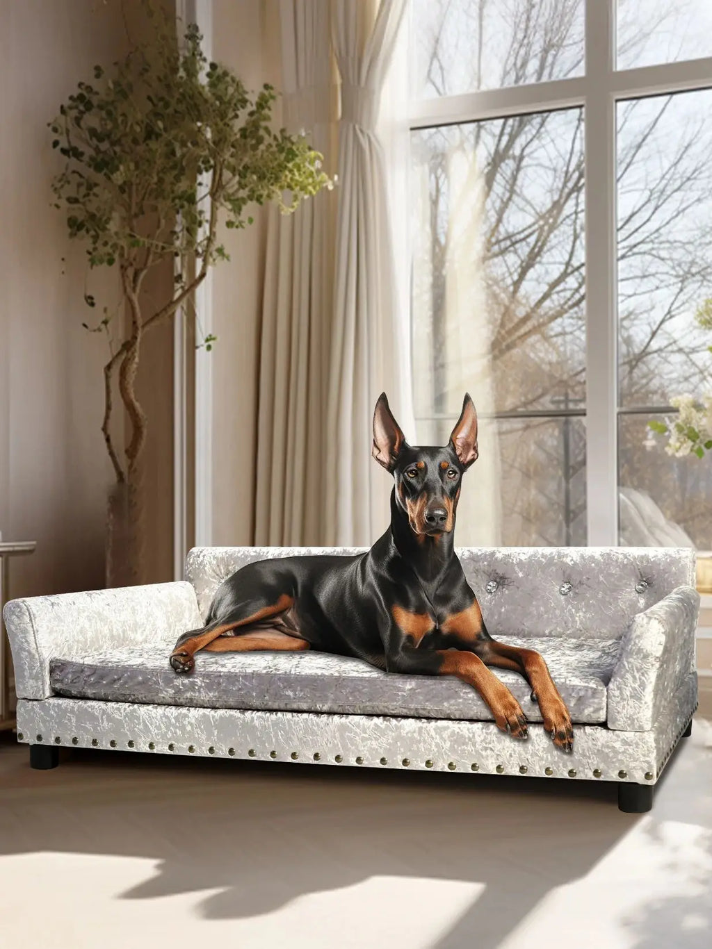 Dutch Velvet Upholstered Pet Lounge Chair, Dog Bed, Sofa, Couch Bed, Solid Wood Legs, Detachable Pad, Pet Supplies, L, XXL