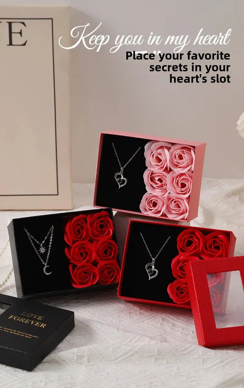 Valentine's Day Jewelry Gift Packaging Box  6 Rose Pendants Ring Bracelet Eternal Flower Window Opening Jewelry Box Romantic Bag