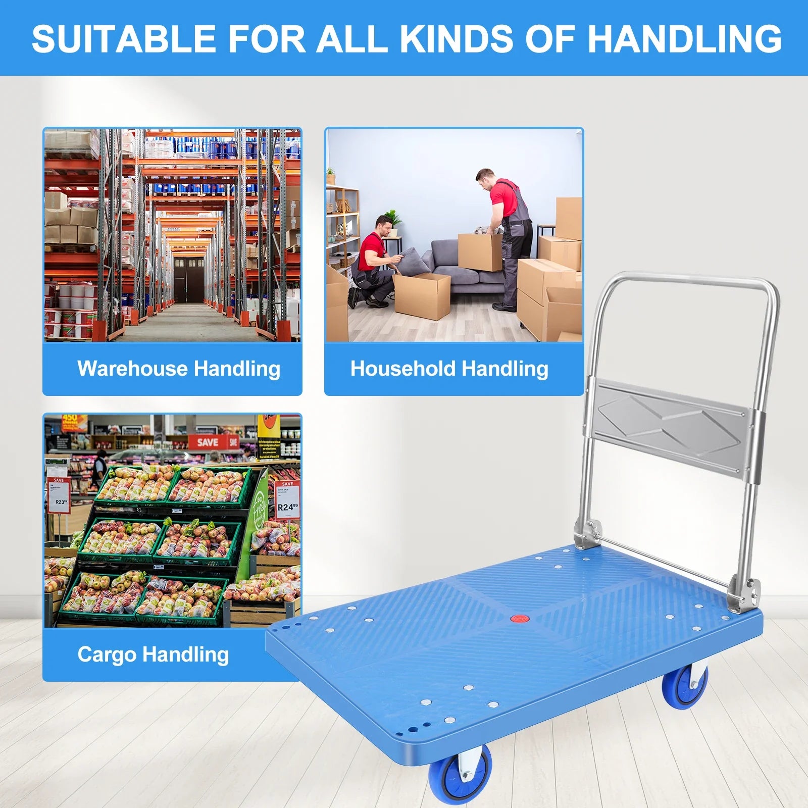 Heavy Duty Shopping Cart Hand Truck Dolly Cart with Wheels Portable Folding Cart Trolley Luggage Cart