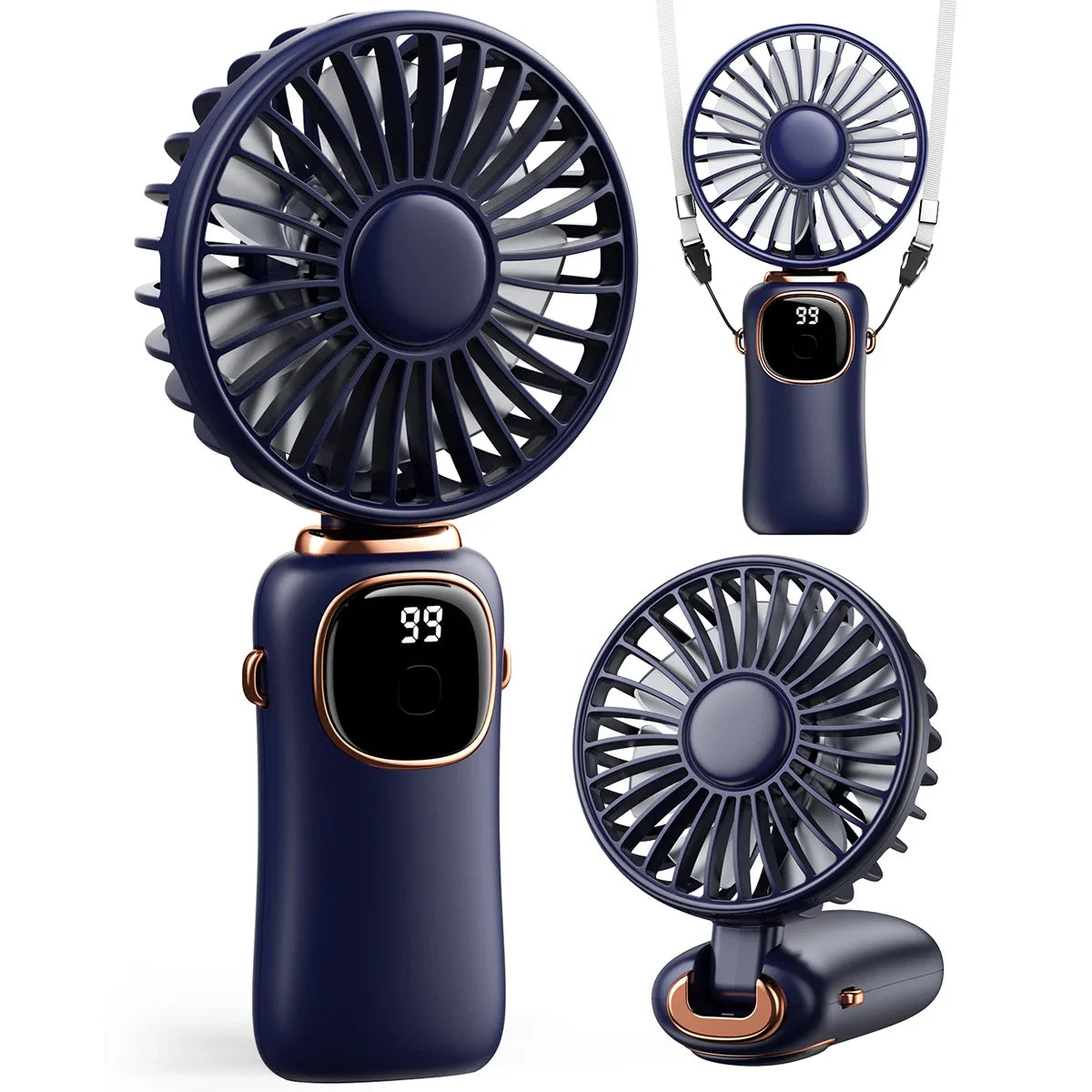 coldsky Portable Handheld Fan 4000mAh Battery Operated Fan 5 Speed with LED Display Handheld/Neck/Desk 3 in 1 Personal Small Fan