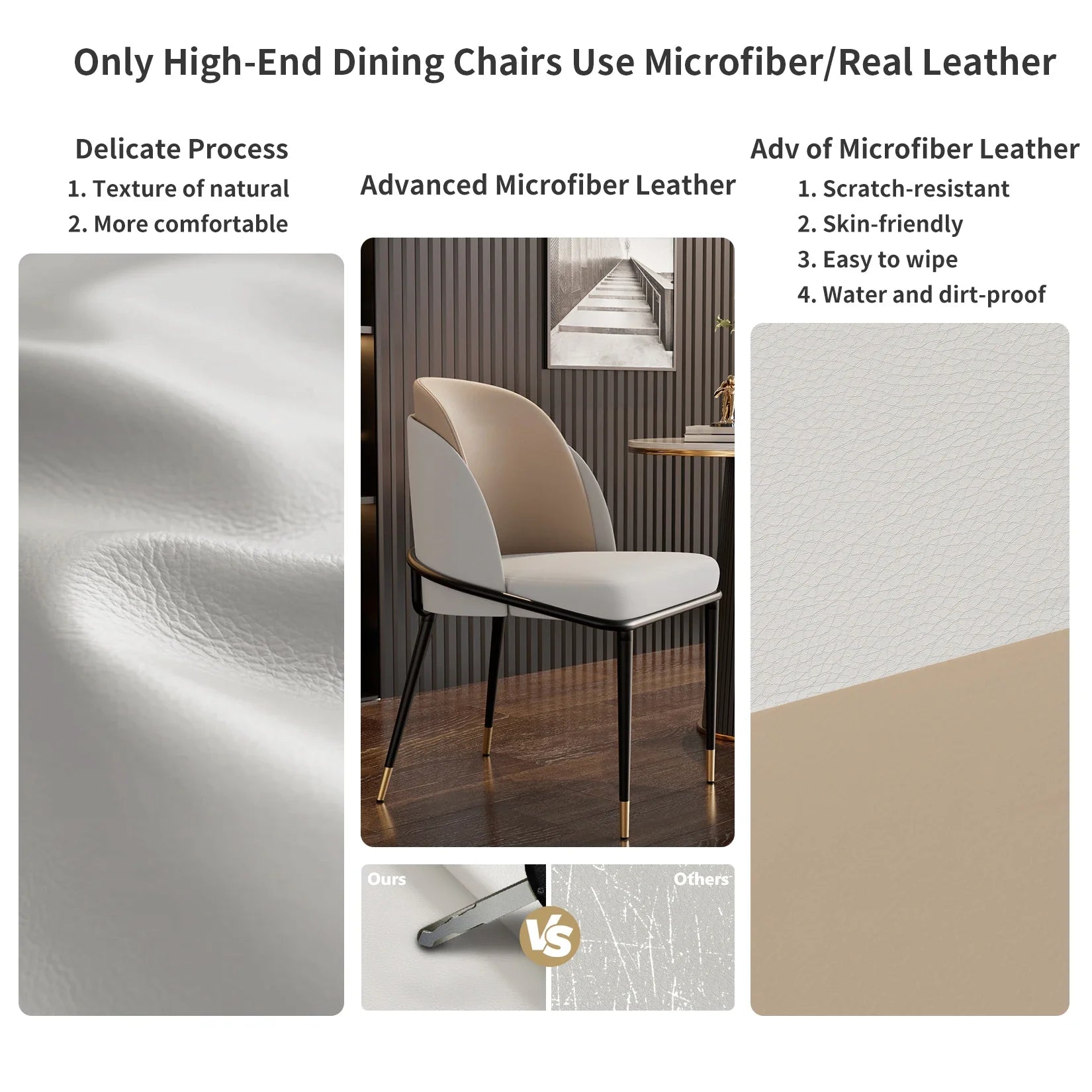 Luxurious Upholstered Dining Room Chairs Set, Microfiber Silicone Leather, 2 Colors, Kitchen Chairs