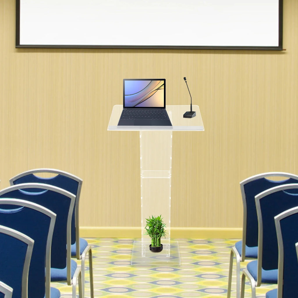 Acrylic Podium Floor Standing Clear Lecterns W/ Storage Shelf School Stand Desk Church Pulpit Office Lecture Table 43in H