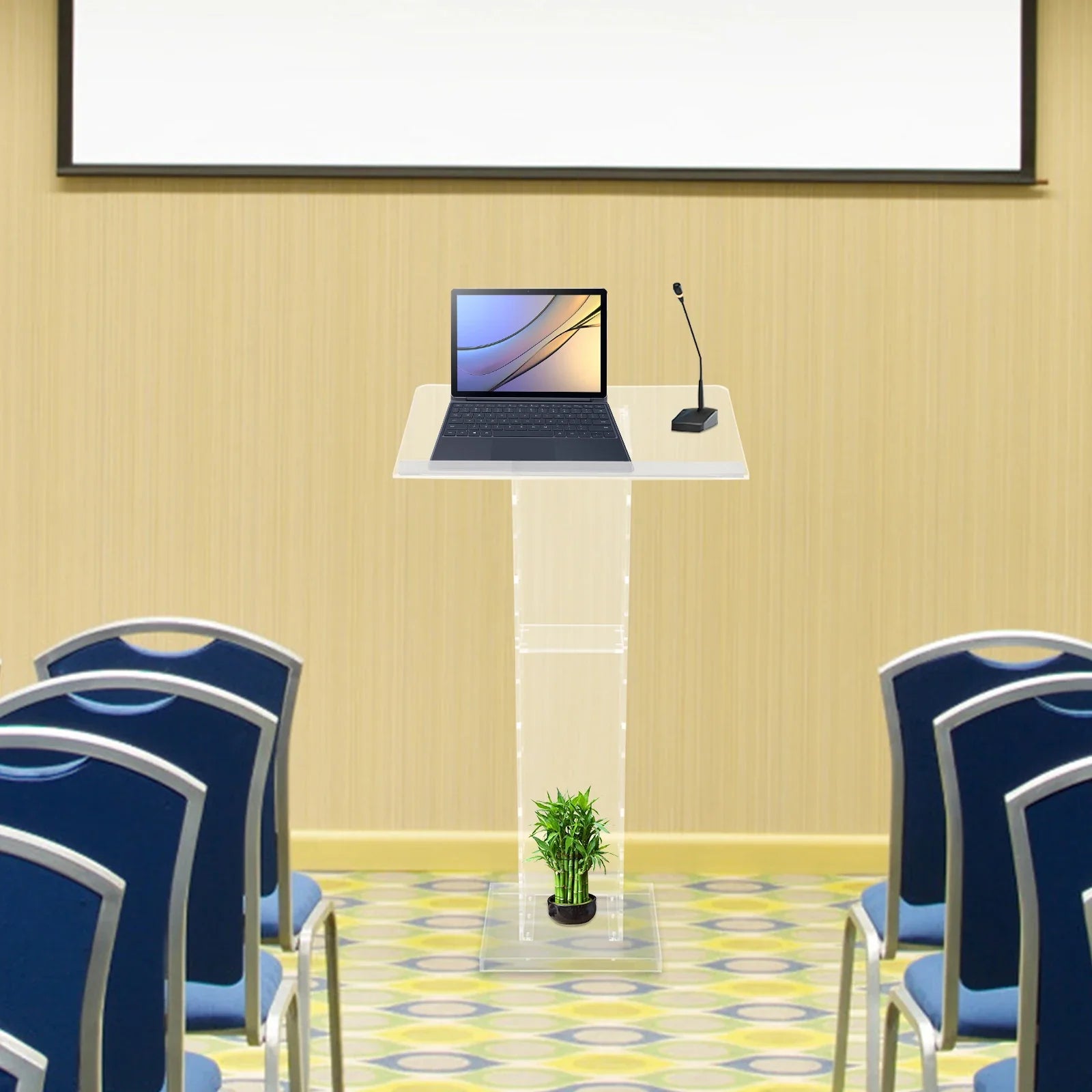 Acrylic Podium Floor Standing Clear Lecterns W/ Storage Shelf School Stand Desk Church Pulpit Office Lecture Table 43in H