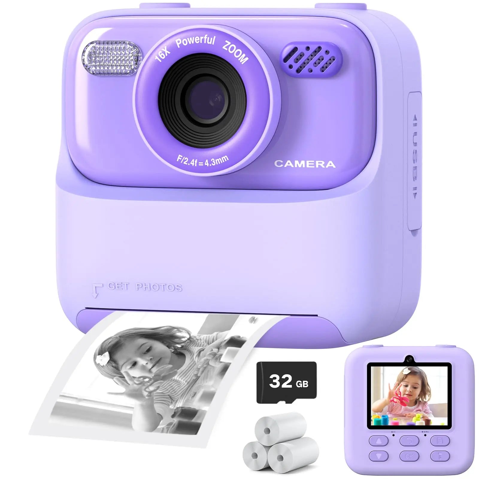 Upgrade Kids Camera Instant 1080P HD Dual Lens Selfie Digital Camera for Girls Boys Christmas Birthday Gifts Toys With 32G Print