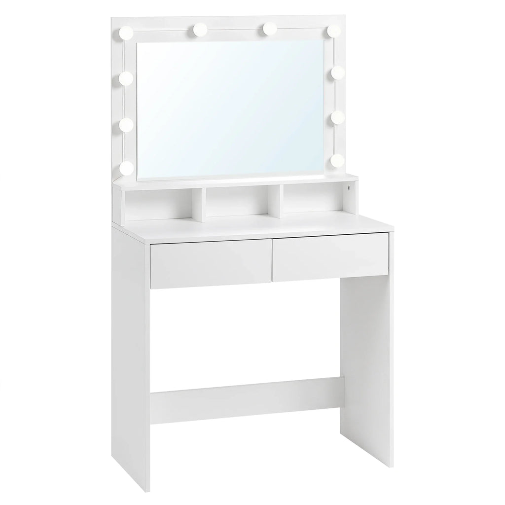 White Wooden Dressing Table Make up Cosmetic Table  with Adjustable LED Lighting Mirror vanity dresser for Gilrs  Women Bedroom