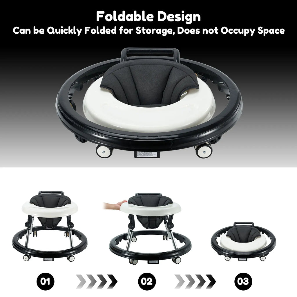 Baby Walker Foldable with 5 Adjustable Heights, Baby Walkers and Activity Center for Boys Girls Babies 7-18 Months, Baby Walker