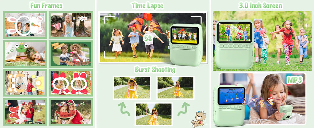 Gofunly Kids Instant Print Camera 3.0" Mini Digital Camera 1080P Portable Video Recorder Gift For 6-12 Years Children