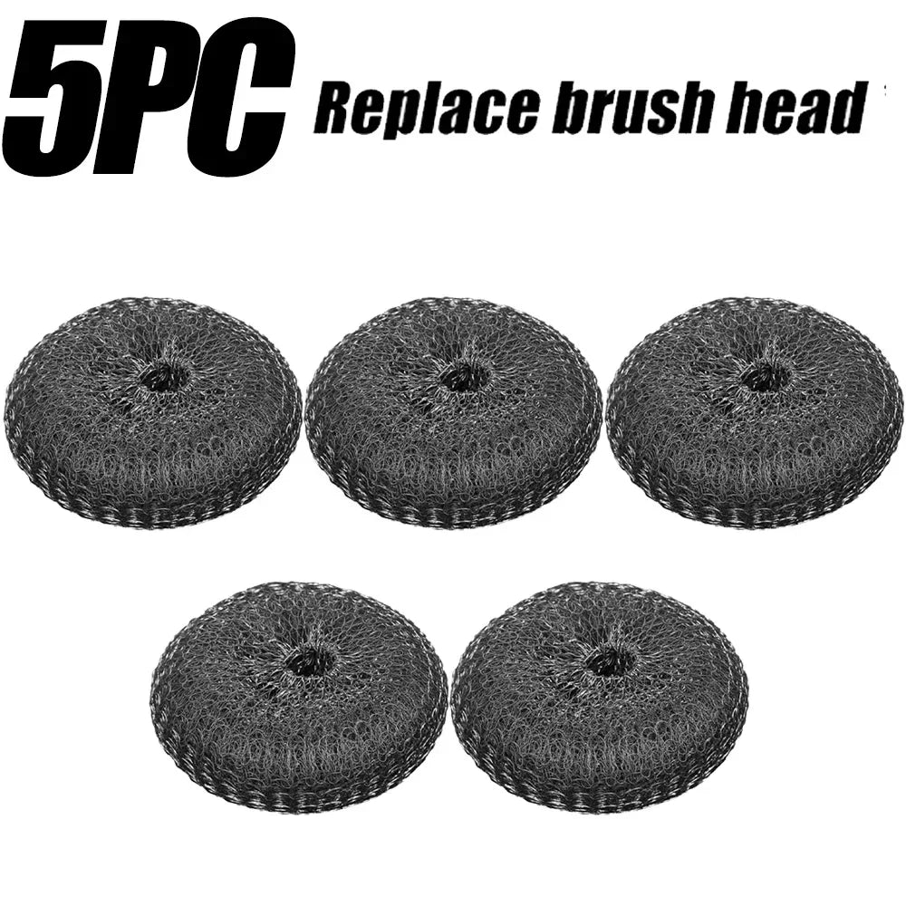 Stainless Steel Wire Brush with Long Handles Kitchen Replacement Steel Wool Wire Ball Dishwashing Brush Sink Countertop Cleaning