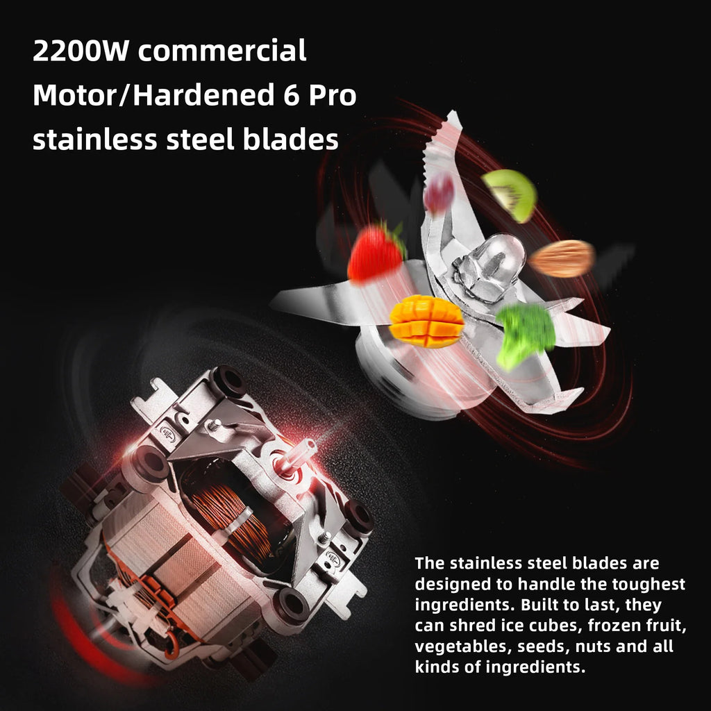 BioloMix Professional Blender Smoothie Mixer with 2L BPA Free Pitcher, Smart Timer And Pre-programed Peak 2200W Power Mixer