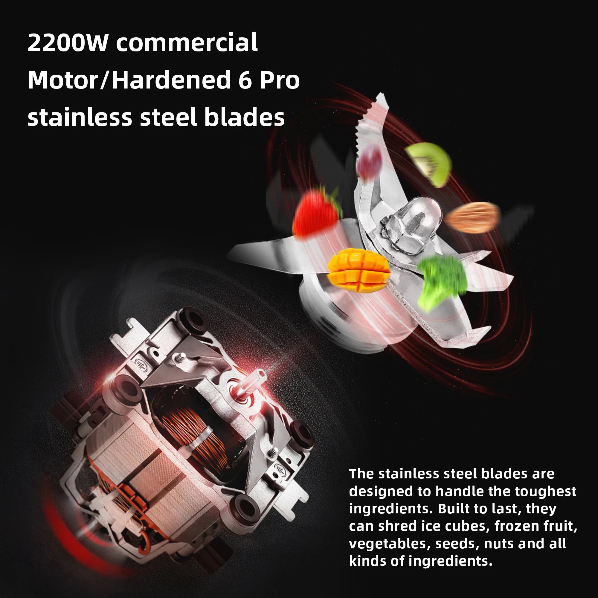 BioloMix Professional Blender Smoothie Mixer with 2L BPA Free Pitcher, Smart Timer And Pre-programed Peak 2200W Power Mixer