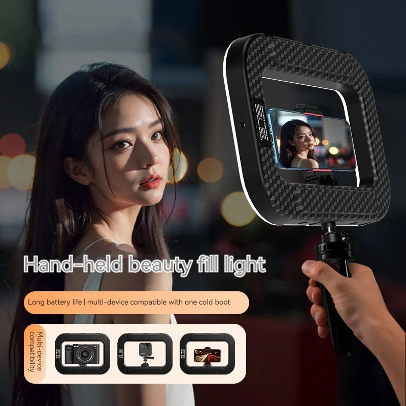 New Handheld Ring LED Rechargeable Fill light Portable Mobile Phone Live Broadcast Photography Desktop Rabbit Cage Selfie Light