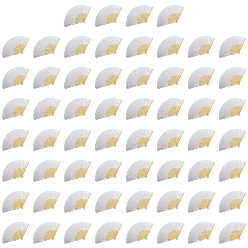 100-1PCS Hand Held Paper Fans Blank White Bamboo Folding Fans for Wedding Gift Party Dance DIY Decoration Personalised Fan