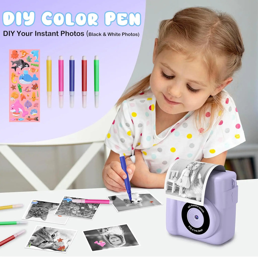 Gofunly Children's Instant Print Camera Thermal Printing Digital Camera 2.4" 1080P Camera Toy For 6-12 Years