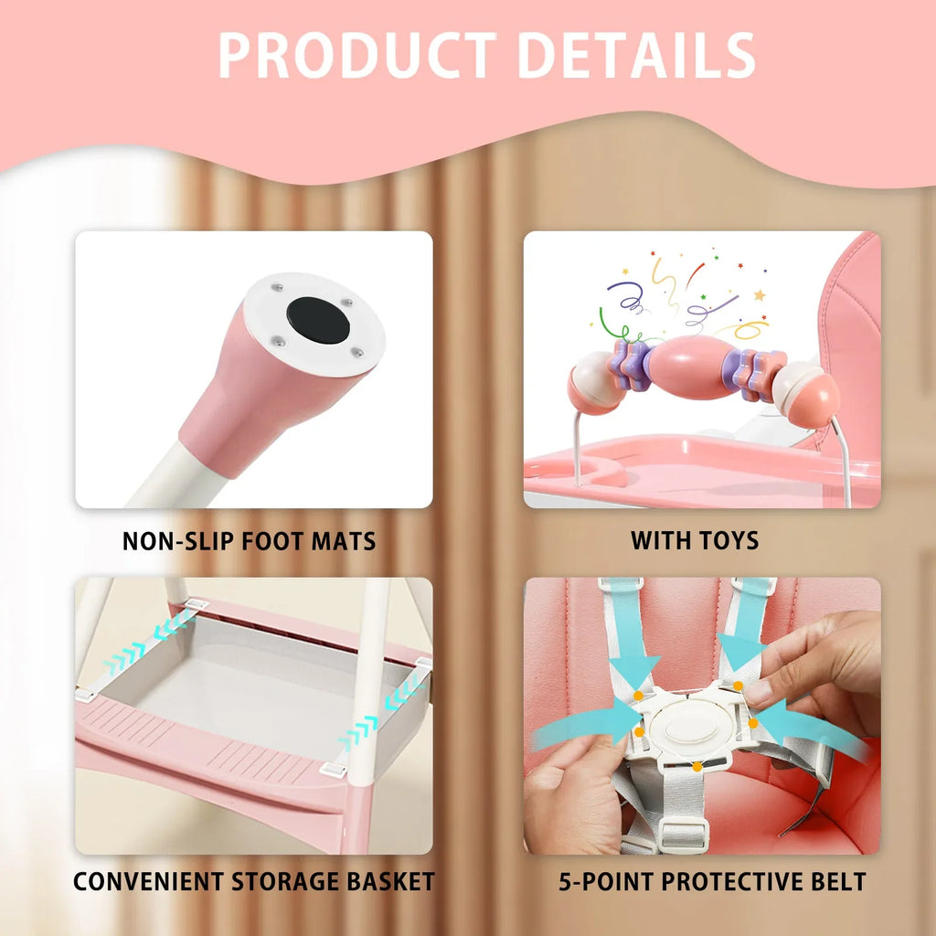 Baby High Chair, Portable Baby Dining Chairs Eat & Play Convertible High Chair with Double-Layer Dinner Plate and Toy Rack