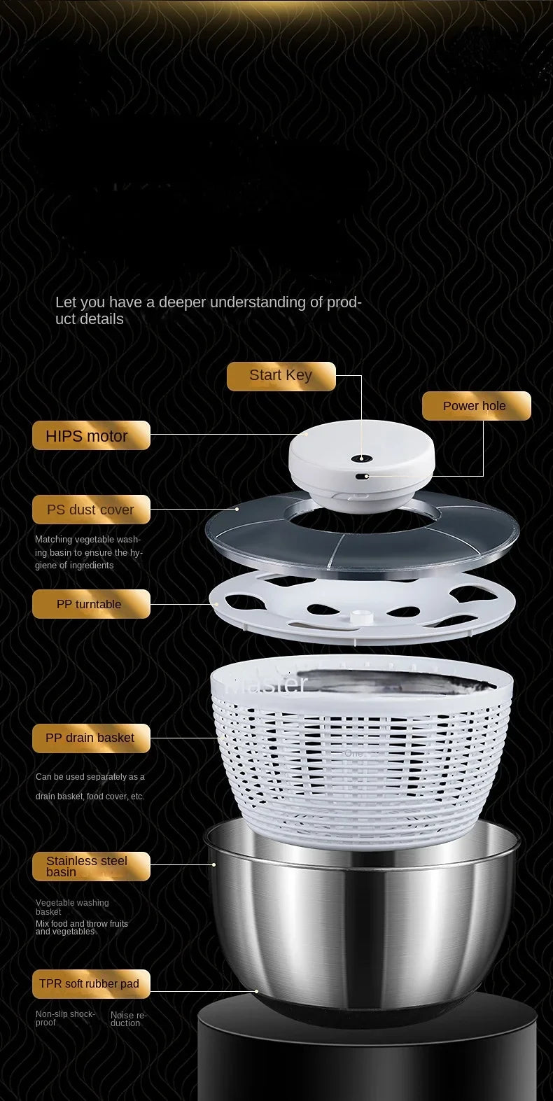 Stainless steel Vegetable Dehydrator Electric Cleanse Dryer Strainer Fruit and Vegetable Dry Wet Separation Dehydrator Kitchen
