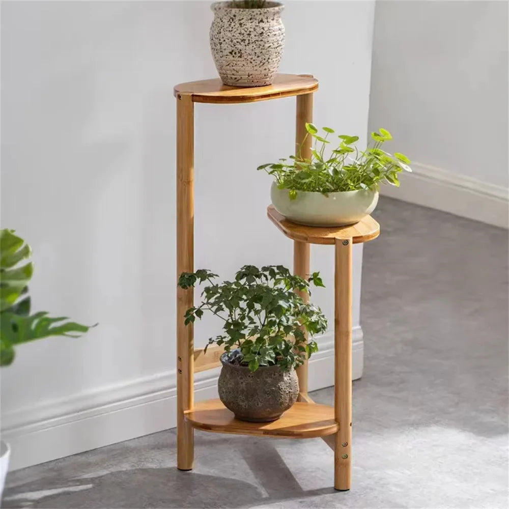 3 Tier Bamboo Corner Plant Stand - Indoor Flower Pot Shelf Display Holder for Home Garden