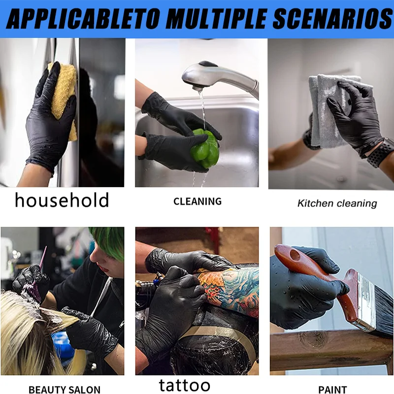 30/60/100PCS Disposable black nitrile gloves,waterproof black nitrile gloves for household cleaning,kitchen cooking tools