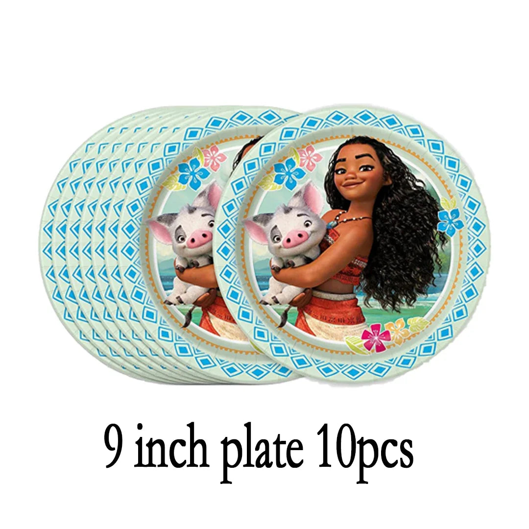 Cute movie Moana series Birthday Party dinnerware Disposable Banner Cake Topper Hanging Flag Moana Balloons Birthday Decoration