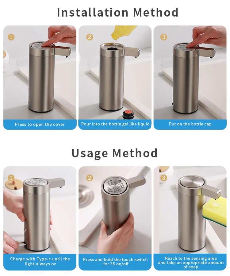 Kitchen Soap Machine Automatic Sensor Out of Hand Sanitizer Smart Electric Body Wash Soap Dispenser 304 Stainless Steel