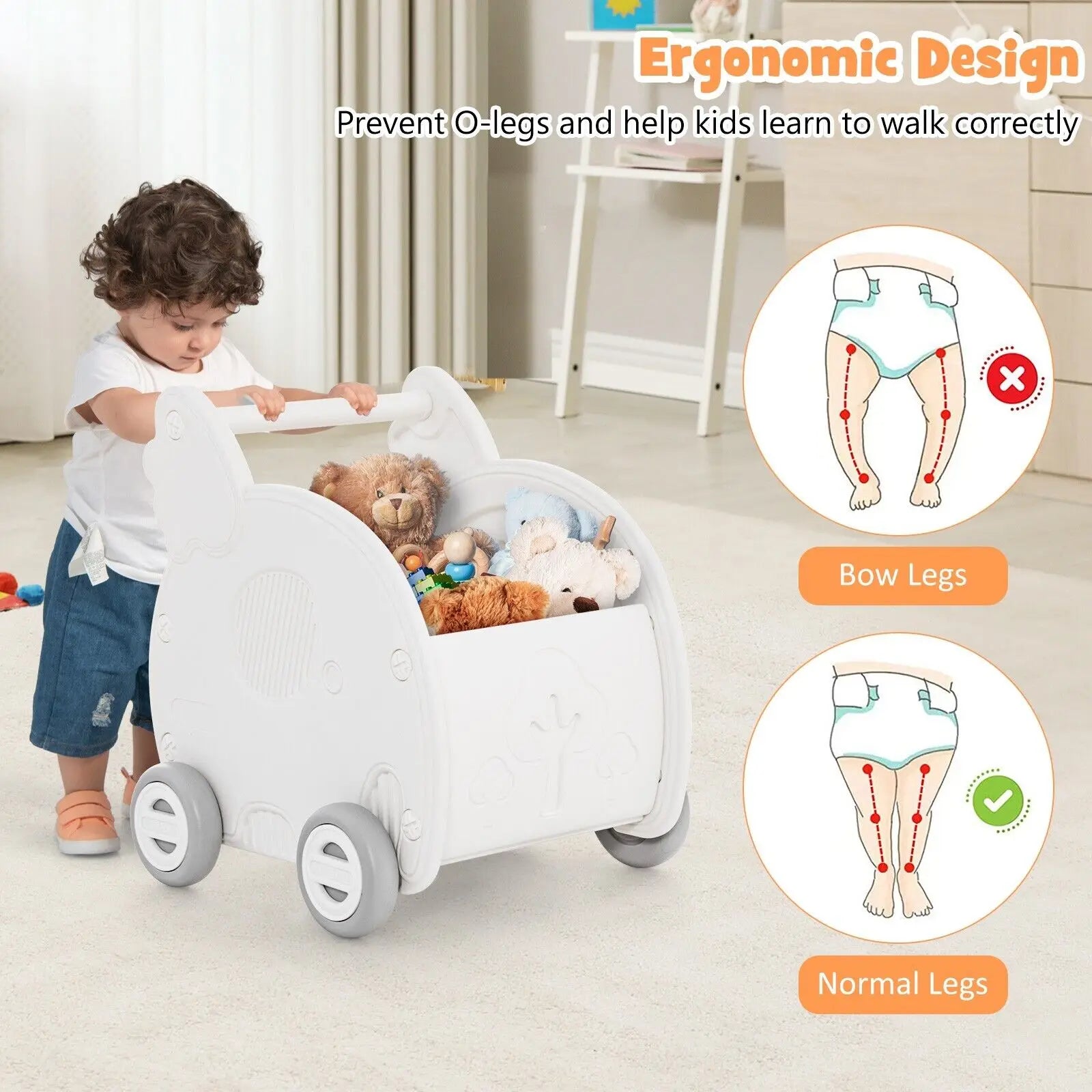 DORTALA Baby Walker Push Cart Toy 4-Wheel Toddler Toy Cart Baby Push Walker