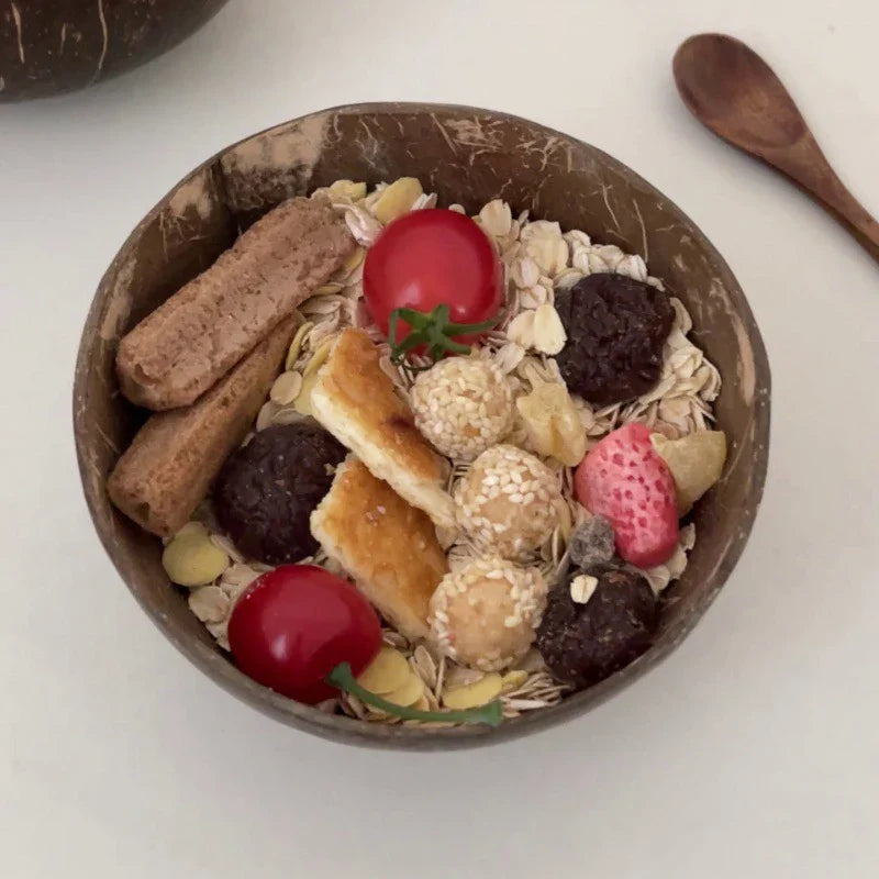 Natural Coconut Bowl Wooden Handmade Coconut Bowls for Eating Tableware Fork Spoon for Dessert Fruit Salad Mixing Rice