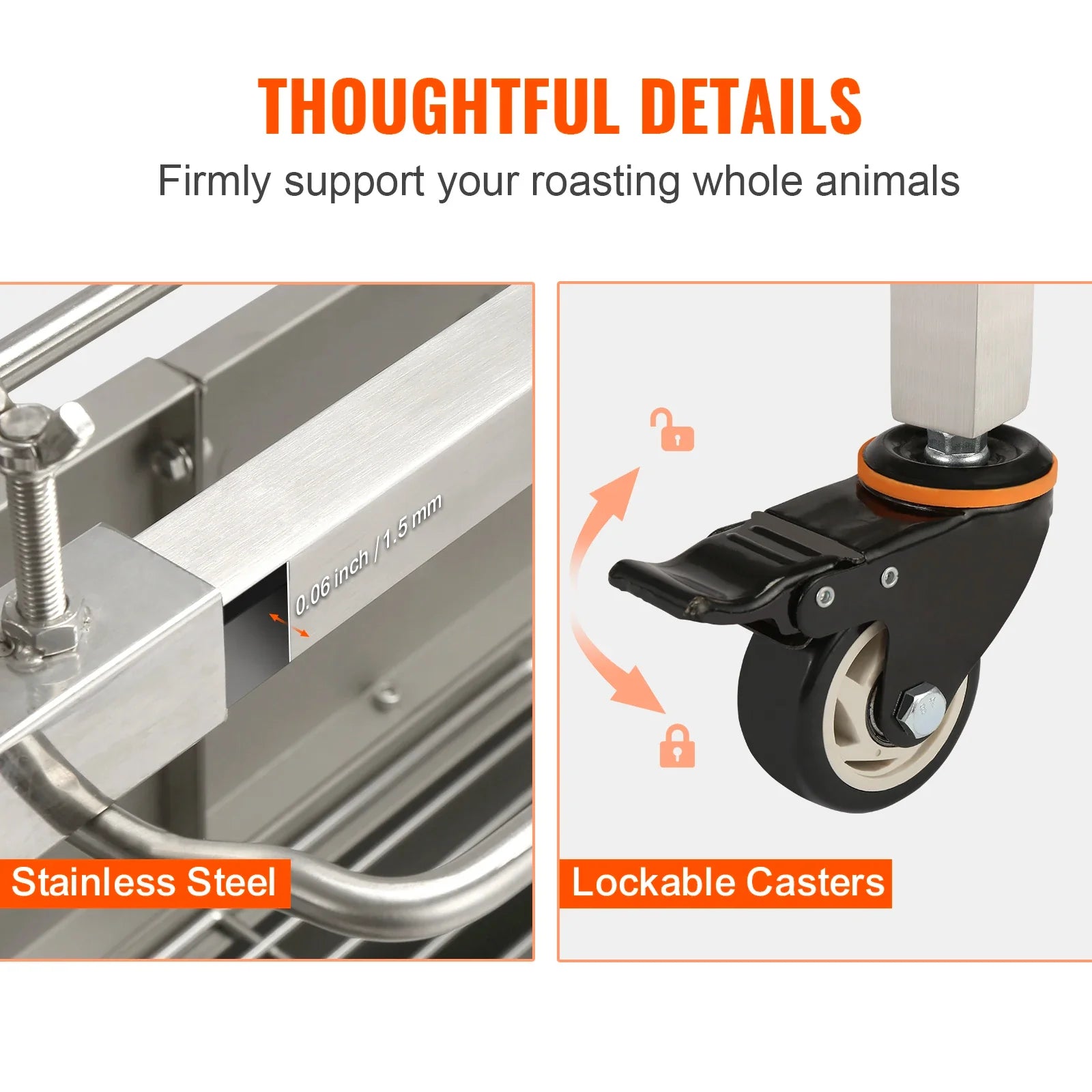 VEVOR Stainless Steel Rotisserie Grill BBQ Whole Pig Lamb Goat Charcoal Spit Grill Electric BBQ Hog Rotisserie Roaster 46 Inch