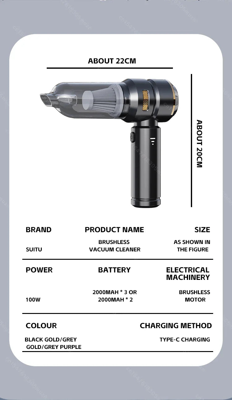 Car Vacuum Cleaner High Power Portable Handheld Wireless Brushless Motor Cleaning Machine Powerful Air Duster for Home Appliance
