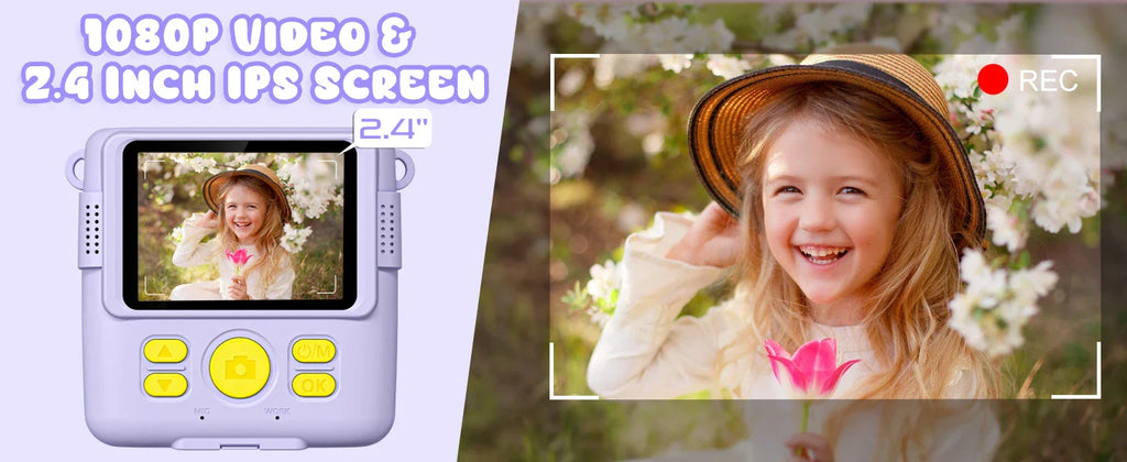 Gofunly Children's Instant Print Camera Thermal Printing Digital Camera 2.4" 1080P Camera Toy For 6-12 Years