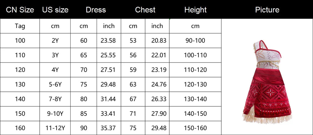 Disney New Movie Moana 2 Dress Christmas Girl Moana Princess Dress Cosplay Girls One-Shoulder Suspender Dress Accessories Set