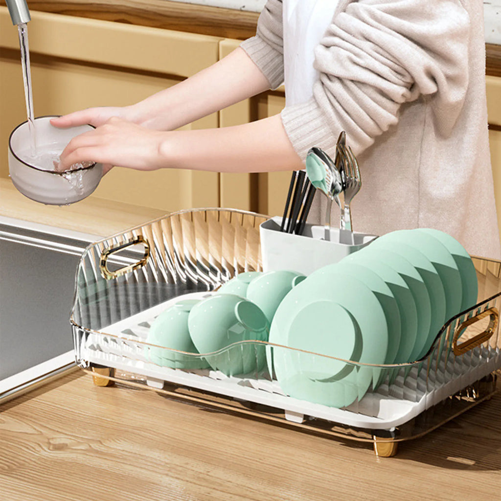 Dish Drying Rack Bowl Plate Storage Dish Drainer Rack with Drainboard for Kitchen Counter and Sink