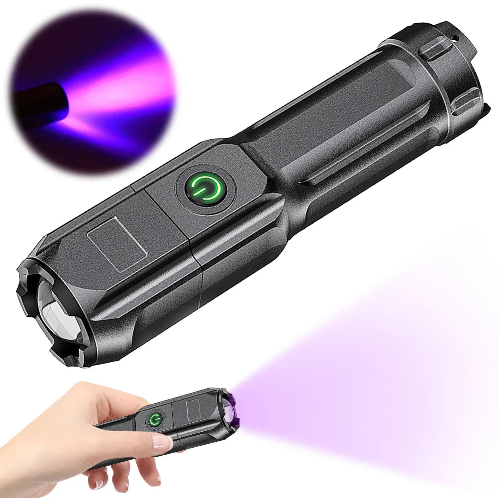 395nm Blacklight Flashlight USB Rechargeable Ultraviolet Blacklight Portable Torch Light for Pet Urine Detection Resin Curing