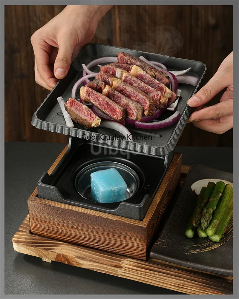 Dining room single and double tableware Cast iron barbecue plate Square alcohol oven baking tray Korean style barbecue stove set