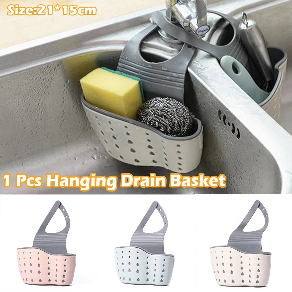 Kitchen Sink Basket Organizer - Drain Rack Strainer Sponge Storage Hanging Holder
