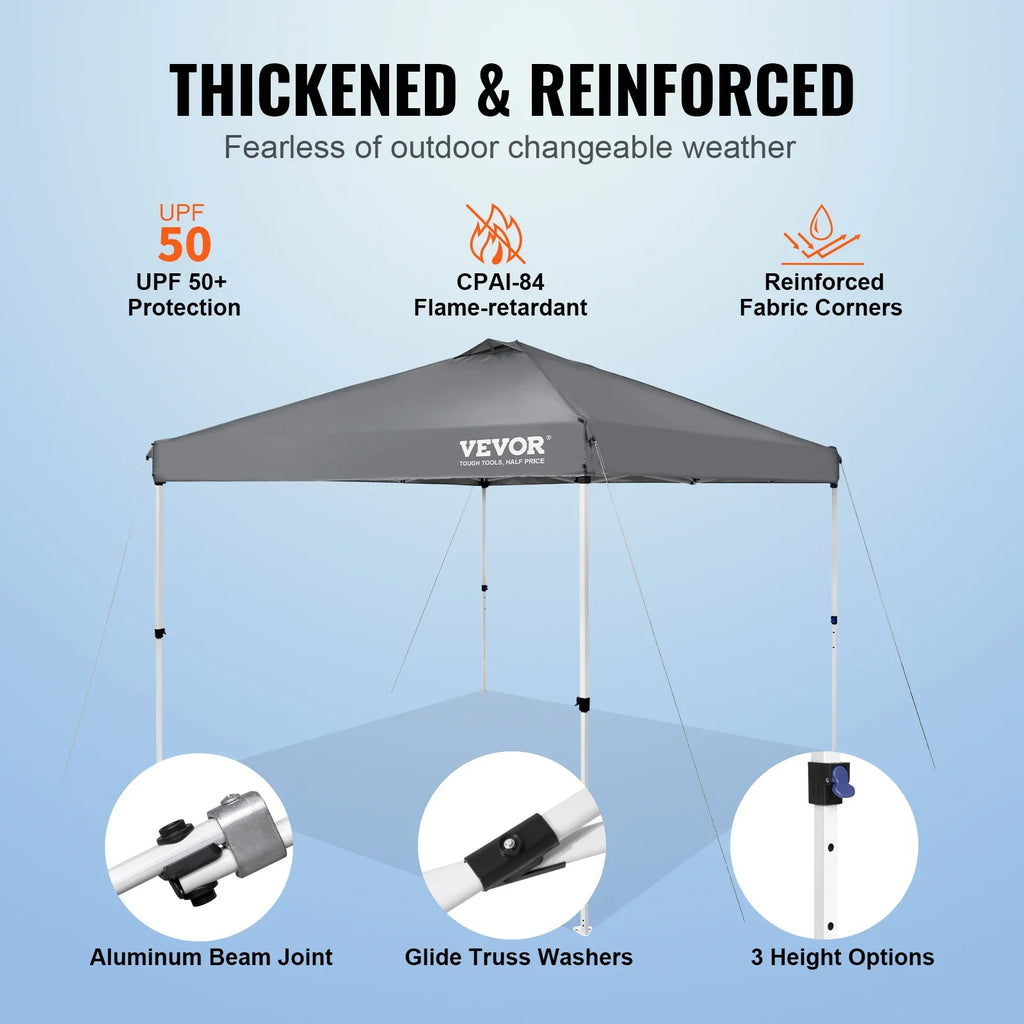 VEVOR Pop Up Canopy Tent 250D PU Silver Coated Tarp with Portable Roller Bag and 4 Sandbags Waterproof and Sun Shelter Gazebo