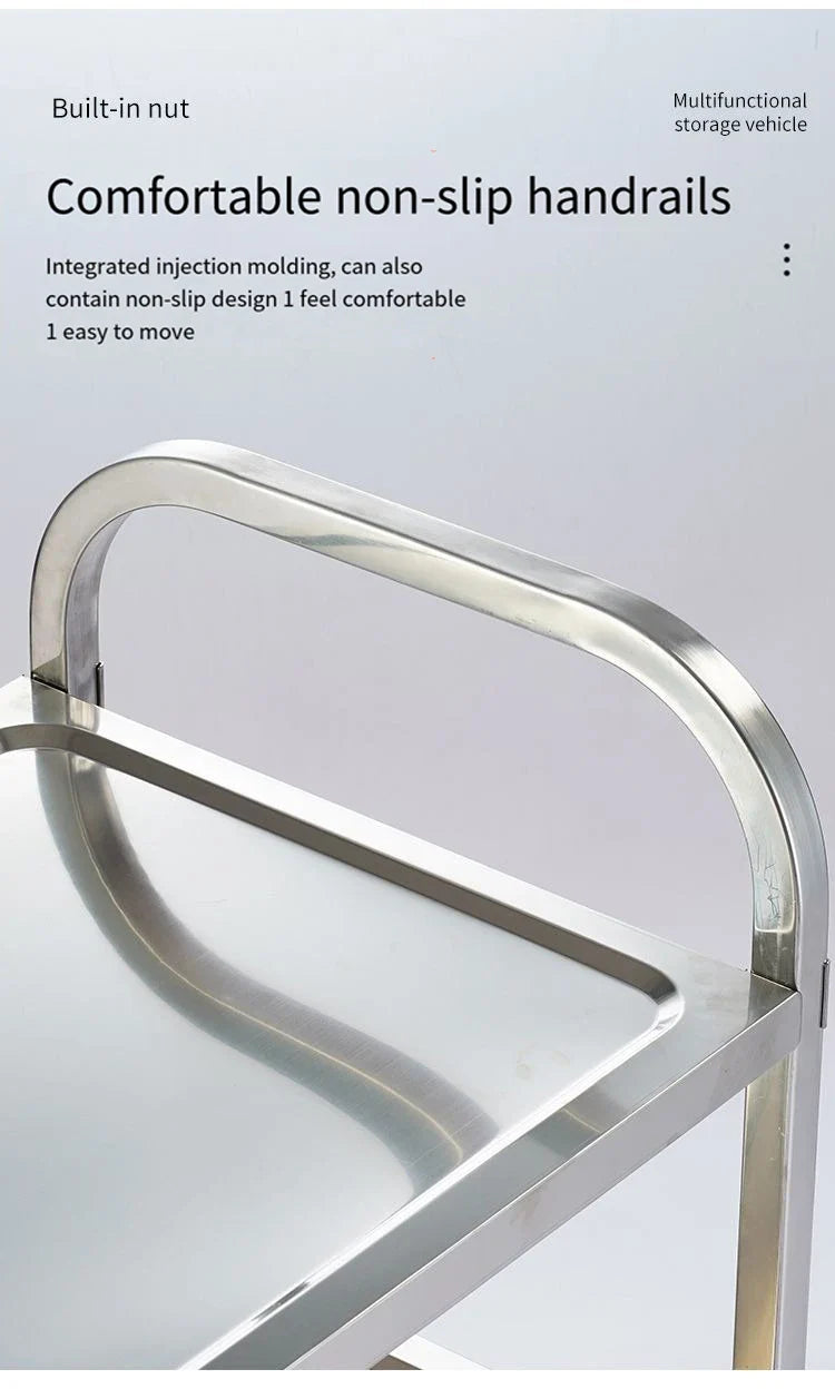 Stainless Steel Cart with Thickened Three Layers- Kitchen Utility Cart for Serving  Collecting Dishes Multi-functional Trolley