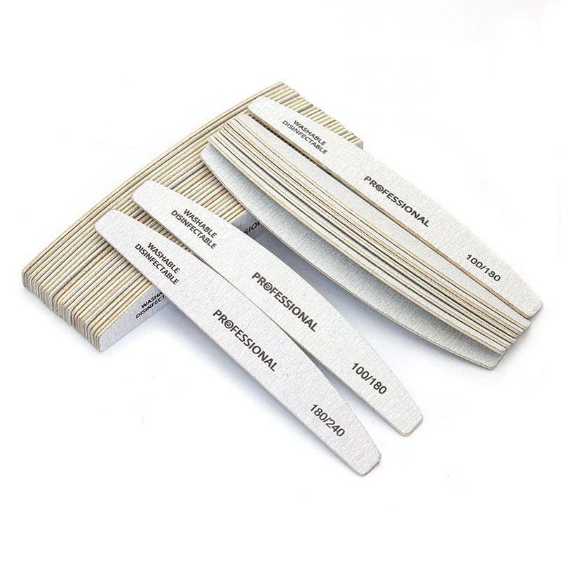 10pcs/Lot Wooden Nail Files Professional 100 180 240 Emery Board Manicure Buffer Grey Boat Double-sided Wooden Pedicure Buffers