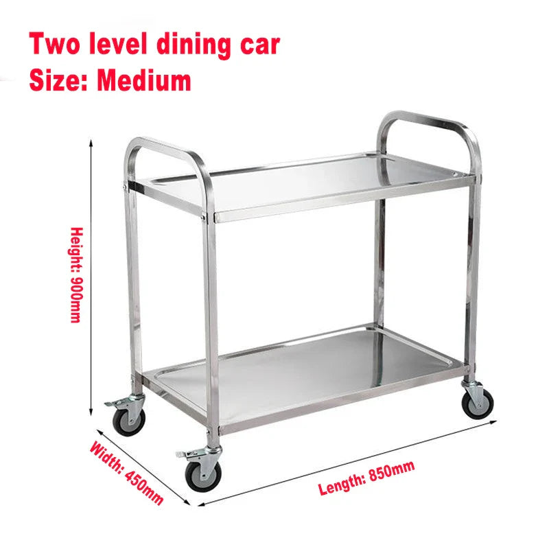 Stainless Steel Cart with Thickened Three Layers- Kitchen Utility Cart for Serving  Collecting Dishes Multi-functional Trolley