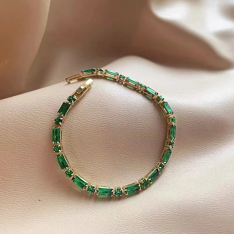 French Luxury Green Zircon Spliced Metal Copper Alloy Bracelet 2024 New Fashion Jewelry For Womens Party Charm Wrist Accessories