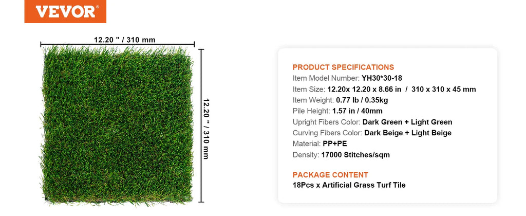 VEVOR Artifical Grass Rug Green Turf 1.38/1.57" Fake Door Mat Outdoor Patio Lawn Decoration Easy to Clean with Drainage Holes