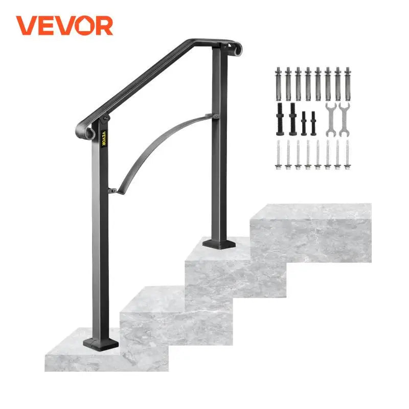 VEVOR Handrail Arch Railing White Fits 1 Or 5 Steps Stair Rail Wrought Iron Hand Rails With Installation Kit For Outdoor Steps