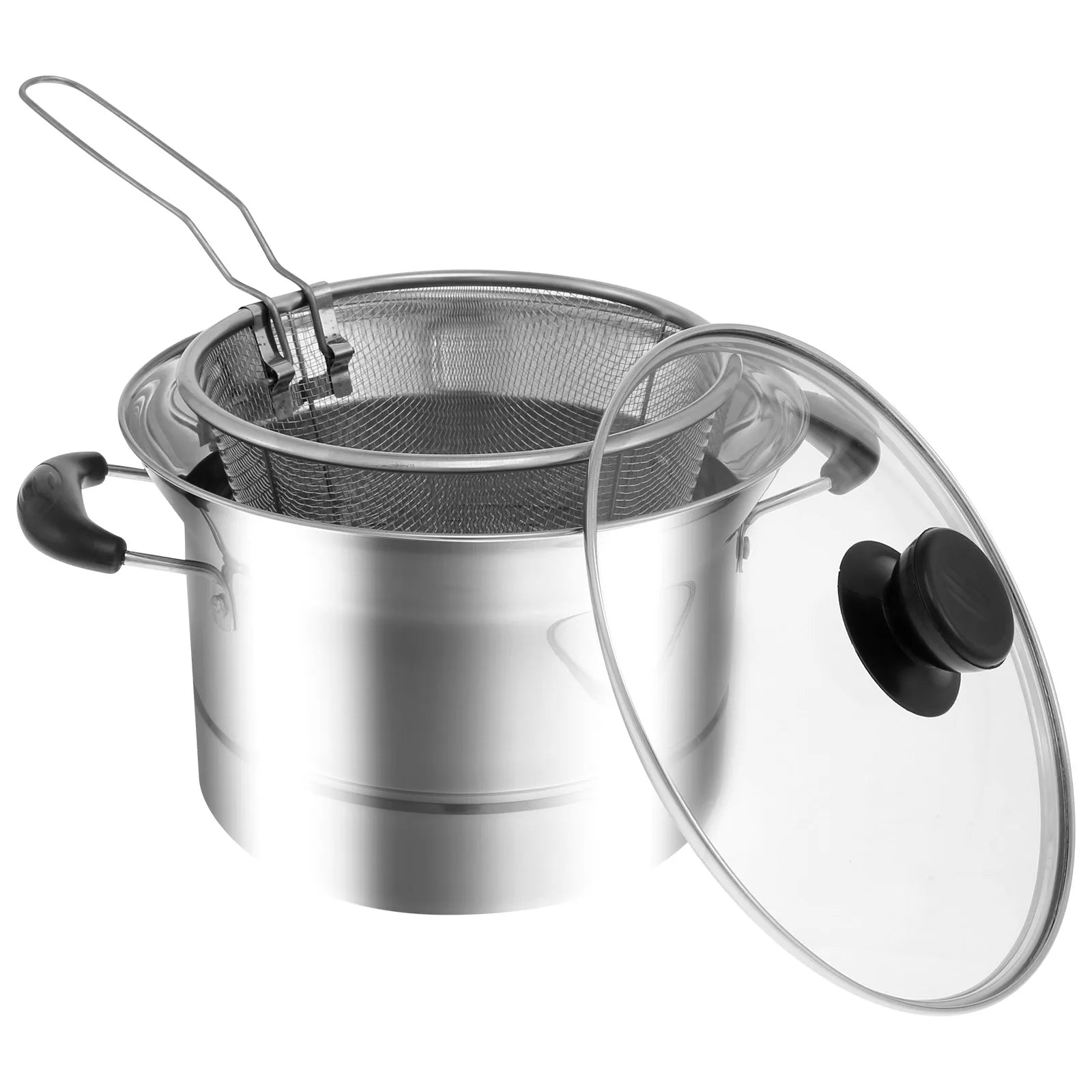 Deep Fryer Pot with Strainer Basket Stainless Steel Fryer Pot Multifunctional Deep Frying Pot for Cooking Chicken Wings Seafood
