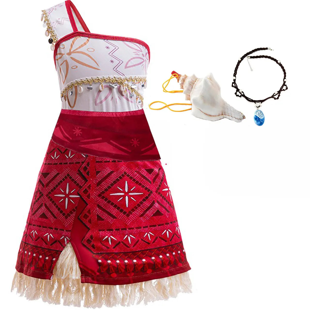 Disney New Movie Moana 2 Dress Christmas Girl Moana Princess Dress Cosplay Girls One-Shoulder Suspender Dress Accessories Set
